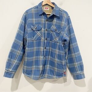 WRANGLER Men’s Plaid Shacket Sherpa Lined Blue White Warmth Size Small